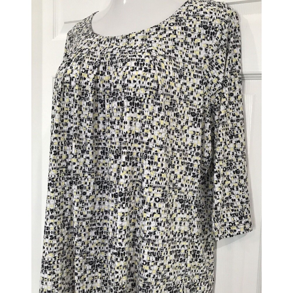 Worthington Plus Size Liquid Knit Stretch Tunic Top 2X Yellow Black Pleat Front